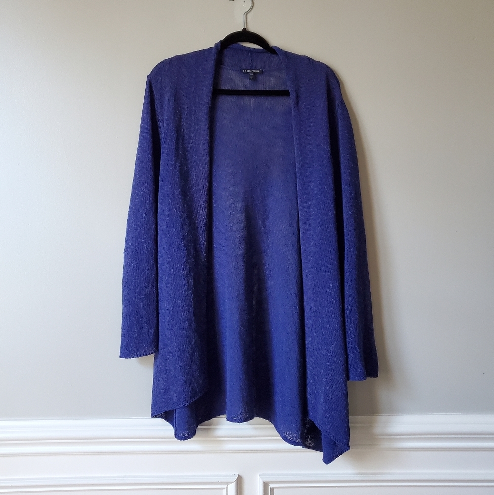 EILEEN FISHER | Blue Linen Blend Long Line Cardigan | XL